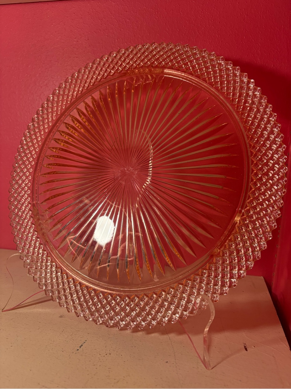 Vintage Miss America Pink Pressed Glass Decorative Cake Plate Anchor Hocking GUC